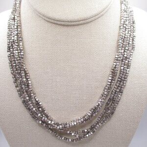 vintage VCLM Nordstrom long 3-strand pewter cube beads necklace 34" signed 0040